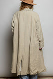 Crafted Solid Long Sleeve Long Cotton Coat Jacket: TAUPE / ML