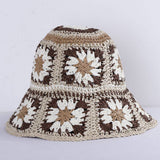 Granny Square Sun Hat Floral Straw Bucket Hat: CYellow / M