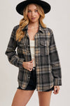 BUTTON DOWN PLAID SHACKET: GREY COMBO / M