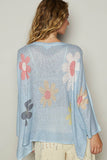 V-neck colorful flower print light weight sweater SALE: CHARCOAL / M