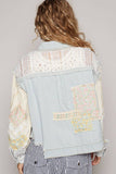 Oversize long sleeve crochet patchworks denim jacket: DENIM / M