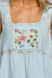 Double Gauze Floral Shirring Square Neck Sleeveless Top: OFF WHITE / M