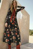 Floral-Print Mesh Smocked Long-Sleeve Maxi Dress: BLACK / M