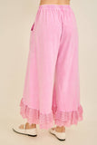Mineral Washed Lace Ruffles Cropped Pants HP6931: Silver Grey / S-M-L / 2-2-2