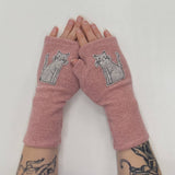 Fingerless Cashmere Gloves-Cat: Black on Rust / One Size Fits Most