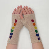 Fingerless Cashmere Gloves-Lupine: Teal on Gold / One Size Fits Most