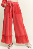 MineralWash Wide Pants with raw hem frayed details HP5536: Natural / S-M-L / 2-2-2