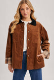 CORDUROY BUTTON DOWN BARN COAT INNER PLAID: CAMEL / S