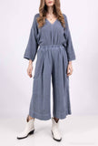 Mid-Length Linen Pants 20570: Black