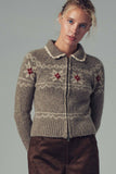 Fair Isle Zip-Up Knit Cardigan: MOCHA / S-2/M-2/L-2