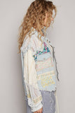 Oversize long sleeve crochet patchworks denim jacket: DENIM / S