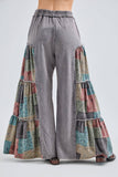Mineral Washed Boho Patch Tiered wide pants HP6619: Espresso / S-M-L / 2-2-2