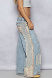 Stud Detail Woven Denim Pants: TEAL PLAID / L