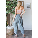 WASHED PLEAT DETAIL COTTON LINEN PANTS: SLATE / S-M-L-XL(2-2-2-2)