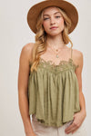 CROCHET CONTRAST CAMISOLE TOP: ASH / L