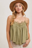 CROCHET CONTRAST CAMISOLE TOP: ASH / L