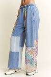 Mineral Washed Floral WaveKnit Jacquard Boho Pants HP6106: Silver Grey / S-M-L / 2-2-2