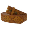 Vintage Hand Painted Tooled Belt w. round buckle: Tan / S/M