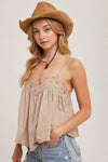 CROCHET CONTRAST CAMISOLE TOP: ASH / M