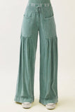 Mineral Washed Boho waist band wideleg cropped pants HP5900 : Ashed Black / S-M-L / 2-2-2