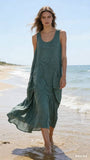 Sleeveless long dress 100% linen REF. 8466: WASABI