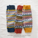 BHAWANA Fair Isle Legwarmers Handknit Waste Wool: Multi Ocean Blue