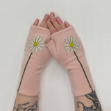 Fingerless Cashmere Gloves-Daisy: Cream on Brown / One Size Fits Most