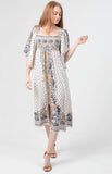 C4B76-A940 SMOCKED BUST KIMONO SLEEVES MIDI DRESS CENTER SLI: S