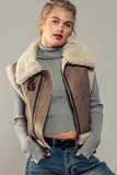 Sherpa Lined Cropped Biker Western Statement Vest: CAMEL / S-2/M-2/L-2
