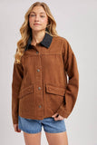 RELAXED BUTTON DOWN BARN JACKET: OLIVE / L