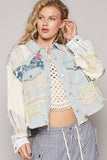 Oversize long sleeve crochet patchworks denim jacket: DENIM / S