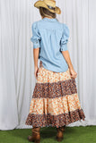 Patchwork Floral Print Bohemian-Inspired Maxi Skirt VS83041B: Orange / L