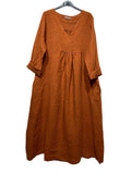 3382C PREMIUM LINEN LONG DRESS: ROUILLE