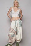 Floral print patchwork twill joger pants: DENIM / S