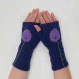 Fingerless Cashmere Gloves-Mum: Aqua on Olive / One Size Fits Most