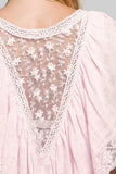 Lace Trim V Ruffle Detail Textured Woven Short Sleeve Top: PALE BLUE / S