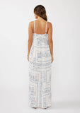 Hi-Lo Spaghetti Strap Patchwork Ruffle Maxi Dress: Creamy/Dusty Blue / L