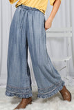 Flared Ruffle Hem Washed Chambray Crop Denim Pants VP83186: Washed Denim / S