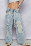 Stud Detail Woven Denim Pants: TEAL PLAID / M