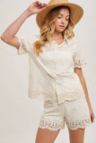 EMBROIDERED LACE TRIMMED SHORTS WITH LINING: NATURAL / L