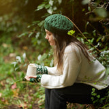 HEMANTA Cable Knit Wool Beret Hat: Forest Green