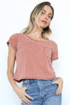 X2DF3-HTHR BURNOUT KNIT T SHIRT WITH ONE POCKET: TERRA COTTA / S