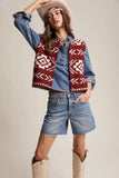 Southwestern Button-Up Vest LSW0977: Amber Brown / M