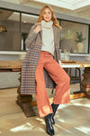 60266 Mixed Plaid Long Coat: Taupe Mix / M