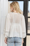 CET3887 - SOLID LONG SLEEVES TOP WITH EYELET: Beige / S-M-L(2-2-2)