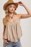 CROCHET CONTRAST CAMISOLE TOP: ASH / L