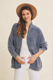 MINERAL-WASHED OPEN FRONT COTTON SWEATER CARDIGAN: WASHED NAVY / M