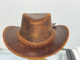 Gunner| Reddish Brown  Leather  Western Outback Cowboy Hat : Medium