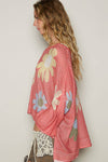 V-neck colorful flower print light weight sweater SALE: IVORY / S