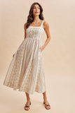 COTTON FLORAL SLEEVELESS MAXI DRESS: FRENCH BLUE / S